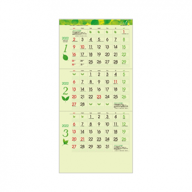 カレンダー TD975 グリーン３ヶ月eco S 