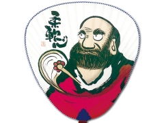 竹うちわ・ダルマ（大型タキ柄・市松・手貼り）