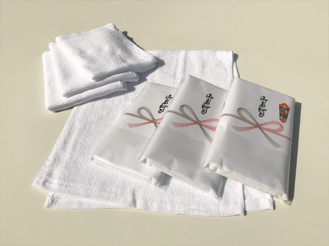 粗品タオル・白タオル おたおる熨斗巻き ポケット付き透明袋入り [送料無料]｜タオルの製作はプレスコート